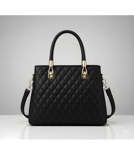 Women's PU Leather Solid Shoulder Zipper Handbag (Black)