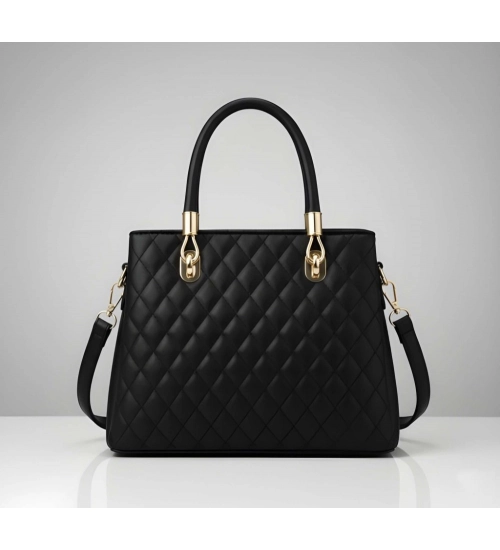 Women's PU Leather Solid Shoulder Zipper Handbag (Black)