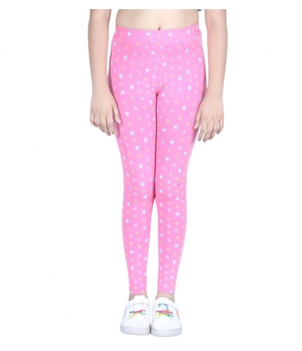 Girl's Cotton Lycra Printed Elasticated Leggings (Pink) Girl's Cotton Lycra Printed Elasticated Leggings (Pink)
