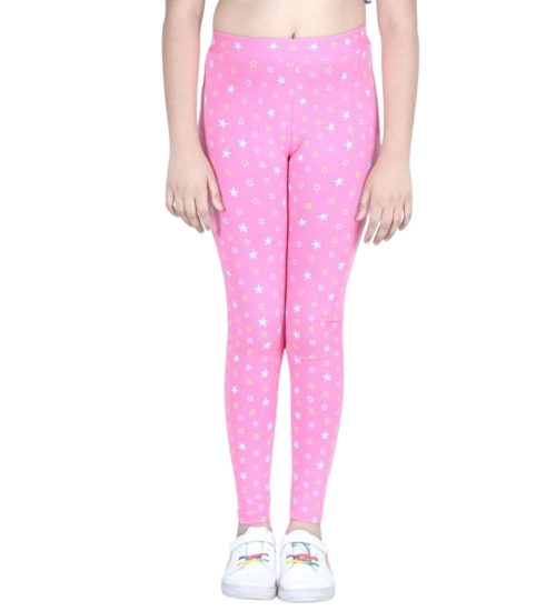 Girl's Cotton Lycra Printed Elasticated Leggings (Pink) Girl's Cotton Lycra Printed Elasticated Leggings (Pink)