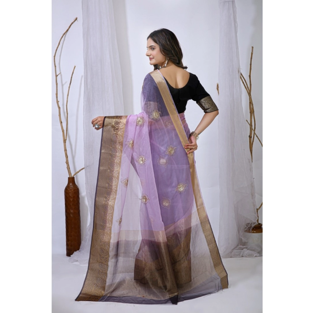 Women's Organza jacquard Embellished Saree With Unstitched Blouse 5.5Mtr (Purple) Women's Organza jacquard Embellished Saree With Unstitched Blouse 5.5Mtr (Purple)