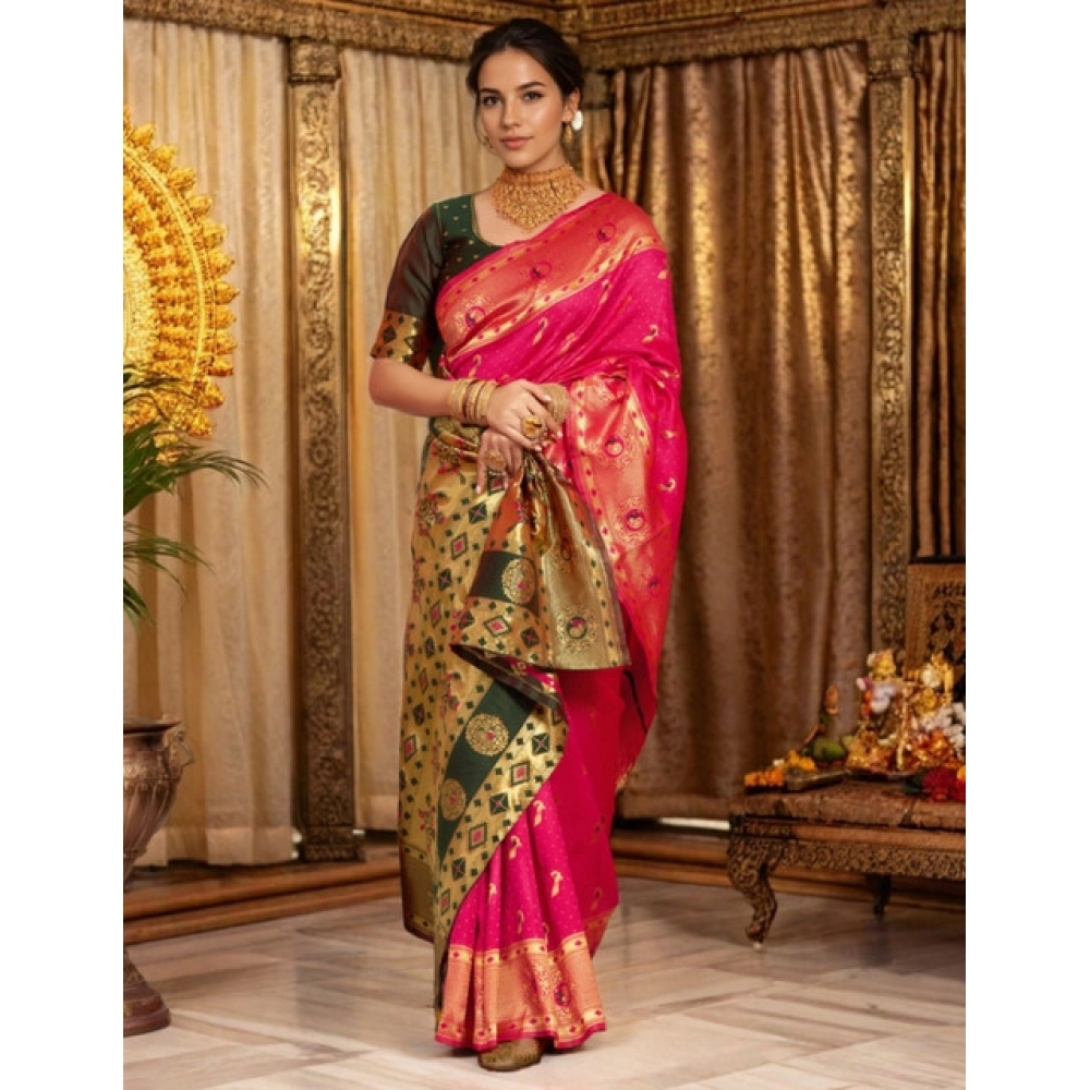 Women's Silk Blend Zari Weaving Saree With Unstitched Blouse 5.5Mtr (Pink) Women's Silk Blend Zari Weaving Saree With Unstitched Blouse 5.5Mtr (Pink)