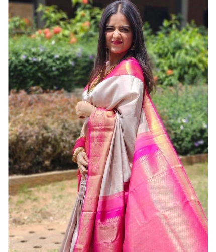 Women's Soft Lichi Silk Printed Saree With Unstitched Blouse 5.5Mtr (Grey) Women's Soft Lichi Silk Printed Saree With Unstitched Blouse 5.5Mtr (Grey)