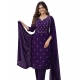 Women's Georgette Ethnic Motif Round 3/4th Sleeve Kurti With Pant Dupatta Set (Purple)