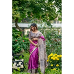 Women's Faux_Tussar Geometric_Print Saree With Unstitched Blouse 5.5Mtr (Purple)