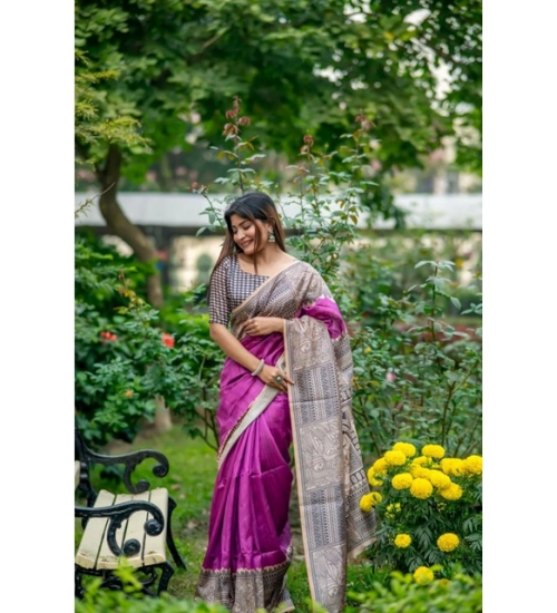 Women's Faux_Tussar Geometric_Print Saree With Unstitched Blouse 5.5Mtr (Purple)