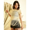 Women's Polyester Lace Self Design Short Sleeve Top (Yellow)