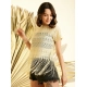 Women's Polyester Lace Self Design Short Sleeve Top (Yellow)