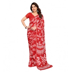 Women's Georgette Printed Saree With Unstitched Blouse 5.5Mtr (Red)