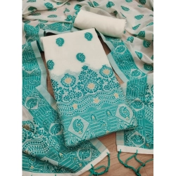 Women's Banarasi Silk Printed Unstitched Salwar Suit Material With Dupatta (Teal, 3Mtrs)