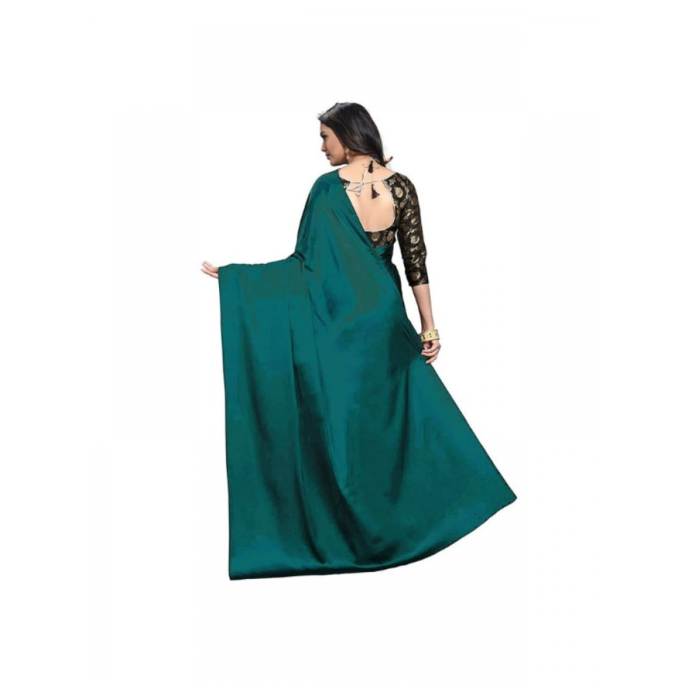 Women's Satin Solid Saree With Unstitched Blouse 5.5Mtr (Turquoise) Women's Satin Solid Saree With Unstitched Blouse 5.5Mtr (Turquoise)