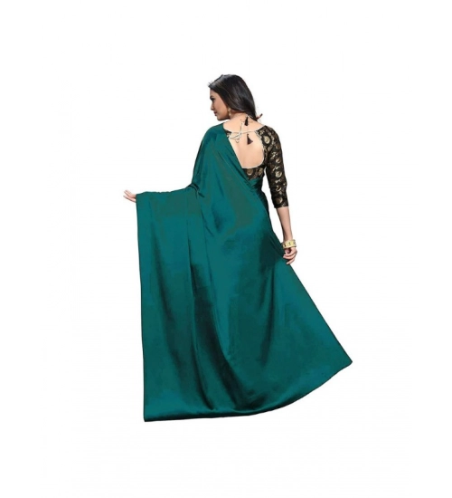 Women's Satin Solid Saree With Unstitched Blouse 5.5Mtr (Turquoise)