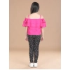 Girl's Cotton Floral Elasticated Jegging and Top Set (Pink)