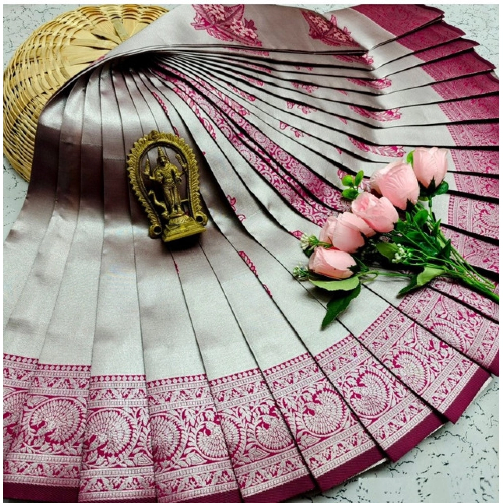 Women's Soft Silk Printed Saree With Unstitched Blouse 5.5Mtr (Silver Brown)