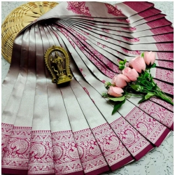 Women's Soft Silk Printed Saree With Unstitched Blouse 5.5Mtr (Silver Brown)