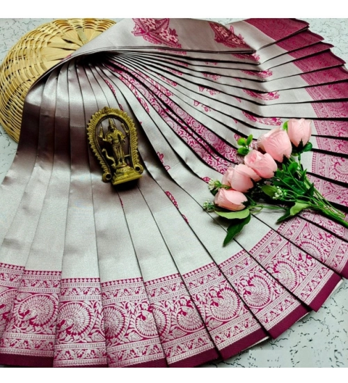 Women's Soft Silk Printed Saree With Unstitched Blouse 5.5Mtr (Silver Brown)