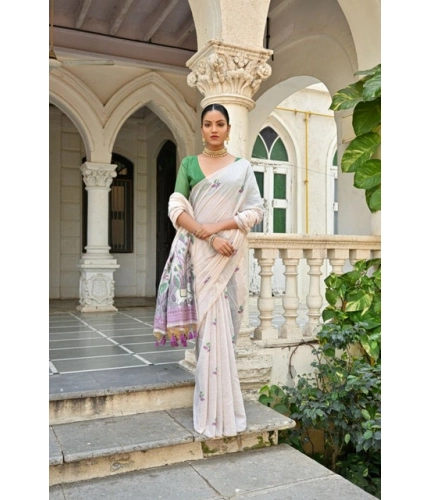 Women's Blended_Cotton Floral Weaving Pattern Saree With Unstitched Blouse 5.5Mtr (Purple)