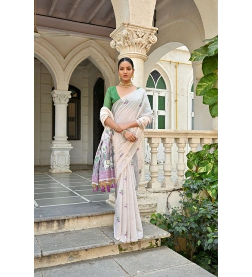 Women's Blended_Cotton Floral Weaving Pattern Saree With Unstitched Blouse 5.5Mtr (Purple)
