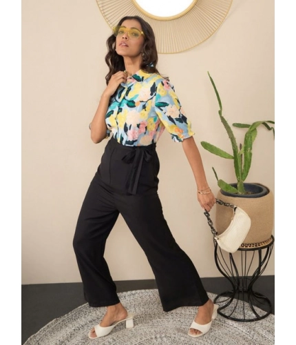 Women's Polyester Floral Half Sleeves Jumpsuit (Multicolor)