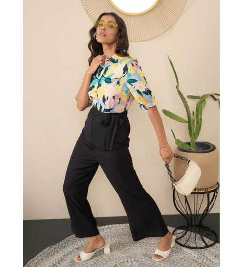 Women's Polyester Floral Half Sleeves Jumpsuit (Multicolor)