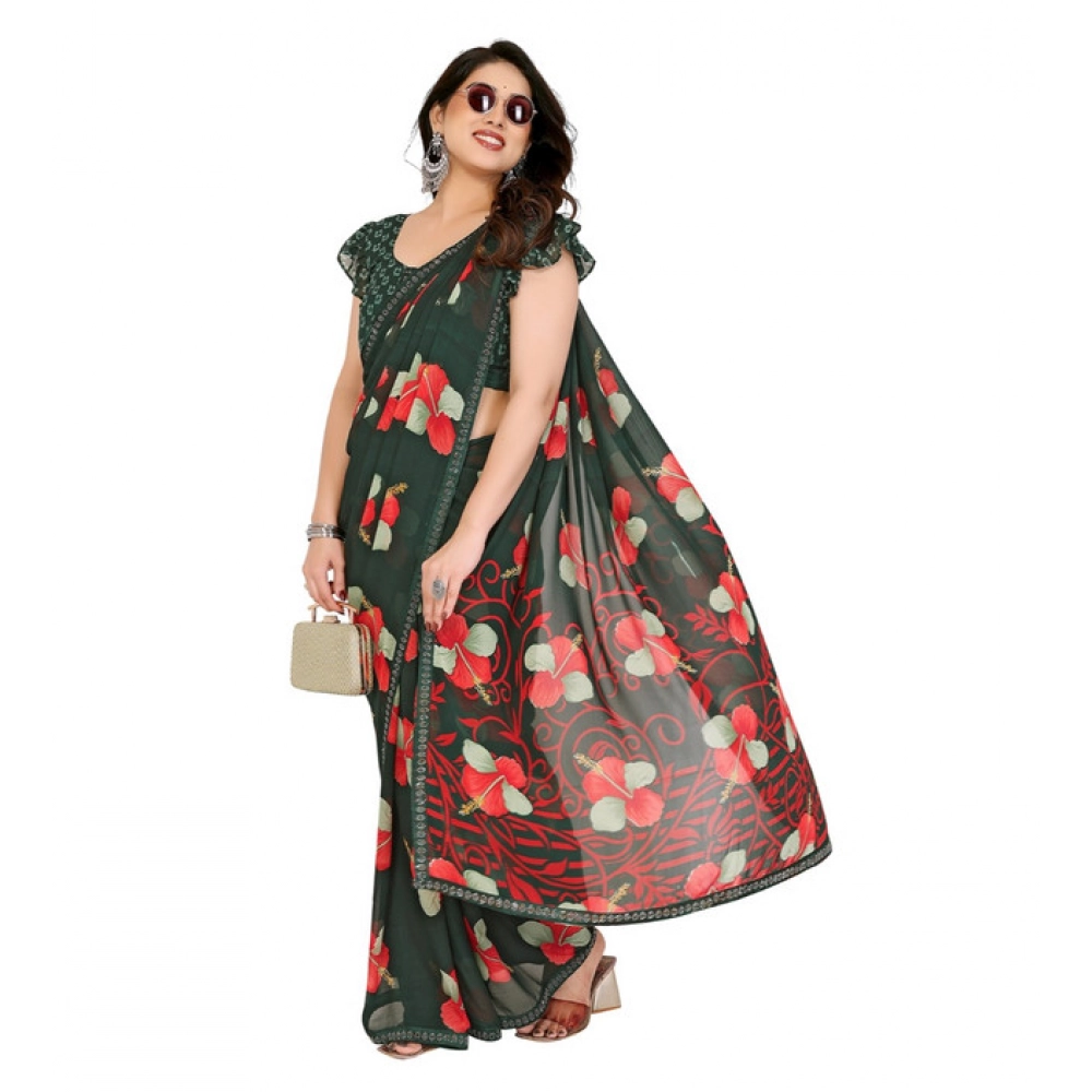 Women's Georgette Printed Saree With Unstitched Blouse 5.5Mtr (Green) Women's Georgette Printed Saree With Unstitched Blouse 5.5Mtr (Green)