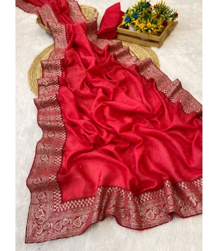 Women's Silk Embroidred Saree With Unstitched Blouse 5.5Mtr (Pink)