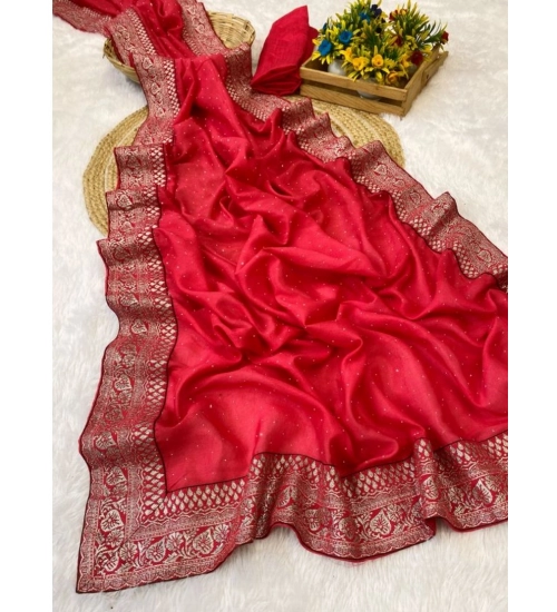 Women's Silk Embroidred Saree With Unstitched Blouse 5.5Mtr (Pink)