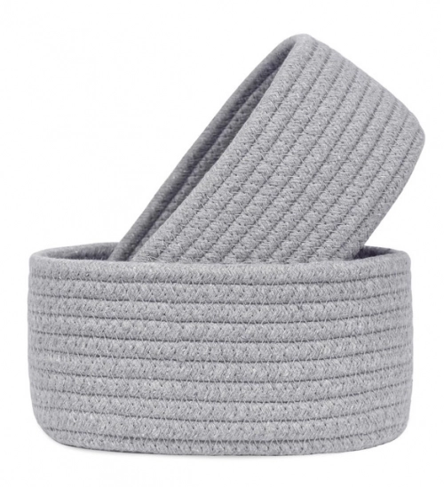 Cotton 8x3 Inch Round 2 Set Bedside Organizer (Gray)