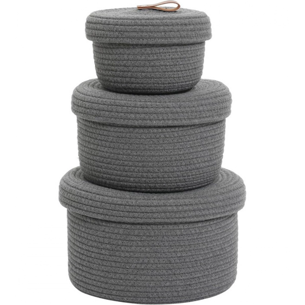 Cotton 3 Pcs Set Roti Box Storage Basket With Lid (Gray)