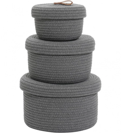 Cotton 3 Pcs Set Roti Box Storage Basket With Lid (Gray)