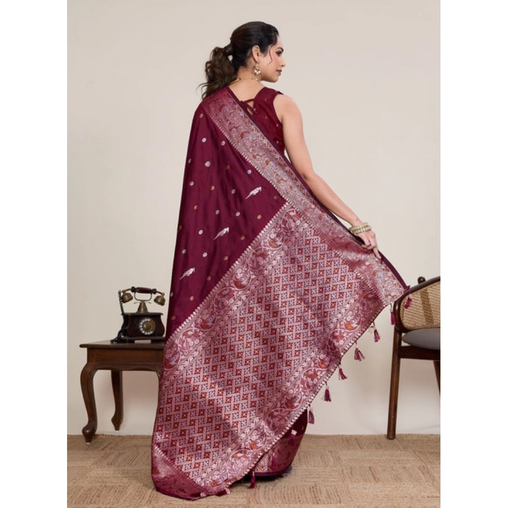 Women's Jacquard Woven Saree With Unstitched Blouse 5.5Mtr (Maroon) Women's Jacquard Woven Saree With Unstitched Blouse 5.5Mtr (Maroon)