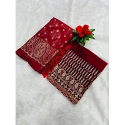 Women's Embroidered Georgette Saree With Unstitched Blouse (Red, 5-6 Mtrs)