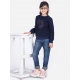 Girl's Fleece Embellished Long Sleeves Sweatshirt (Navy Blue) Girl's Fleece Embellished Long Sleeves Sweatshirt (Navy Blue)