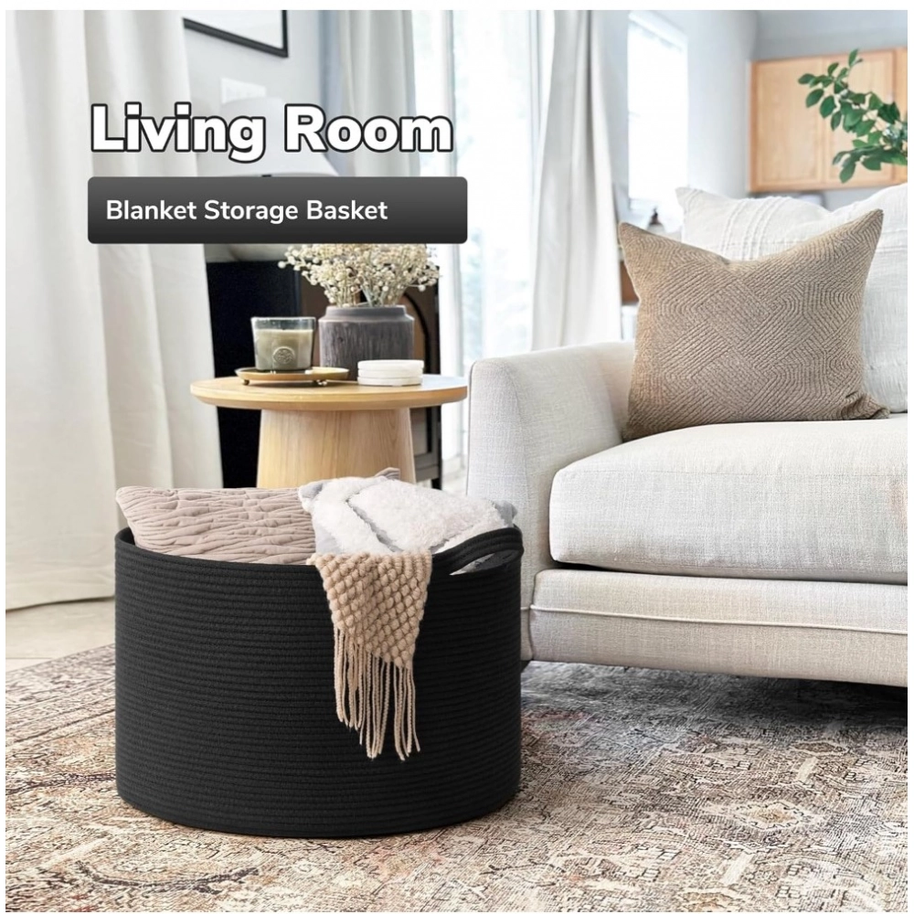 Cotton Basket 14x12 Inch Storage Basket For Clothes (Black)