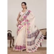 Women's Linen Floral Printed Saree With Unstitched Blouse 5.5Mtr (Cream) Women's Linen Floral Printed Saree With Unstitched Blouse 5.5Mtr (Cream)