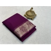 Women's Crepe Chit Pallu Solid Saree With Unstitched Blouse 5.5Mtr (Purple) Women's Crepe Chit Pallu Solid Saree With Unstitched Blouse 5.5Mtr (Purple)
