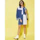 Women's Denim Color Blocking Sleeveless Dress (Blue)