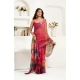 Women's Faux Linen Floral Print Ready to wear Saree With Unstitched Blouse 5.5Mtr (Pink)