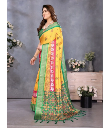 Women's Cotton Silk Printed Saree With Unstitched Blouse 5.5Mtr (Yellow) Women's Cotton Silk Printed Saree With Unstitched Blouse 5.5Mtr (Yellow)