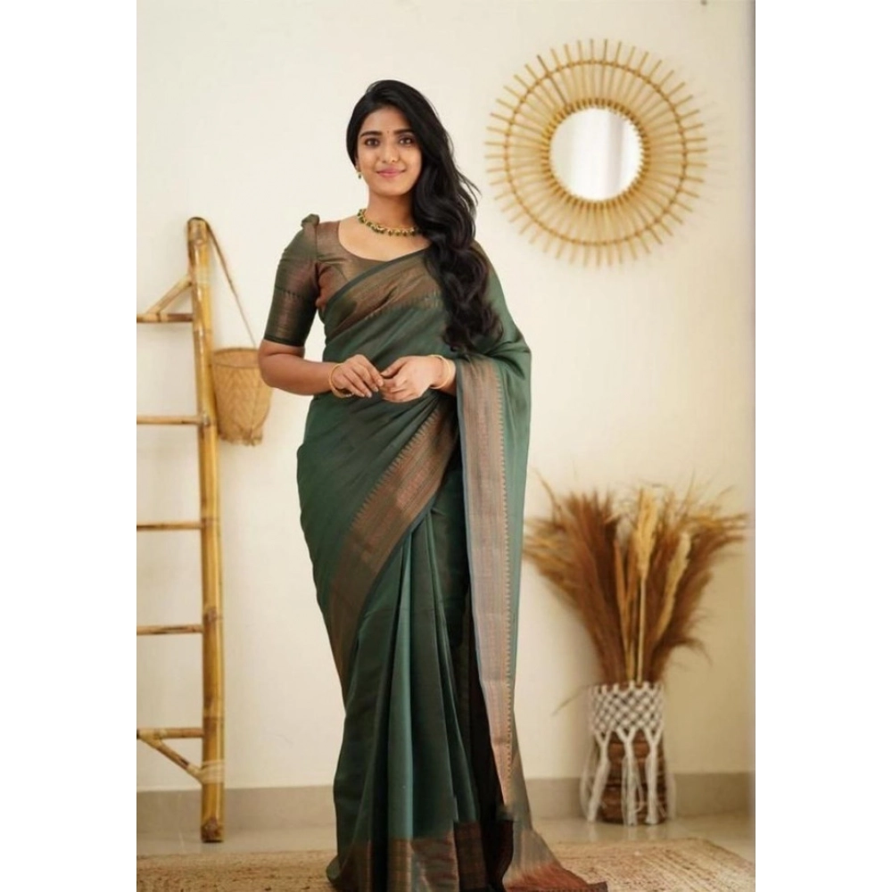 Women's Litchi silk Printed Saree With Unstitched Blouse (Green) Women's Litchi silk Printed Saree With Unstitched Blouse (Green)