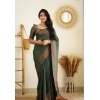 Dropship Women's Litchi silk Printed Saree With Unstitched Blouse (Green)