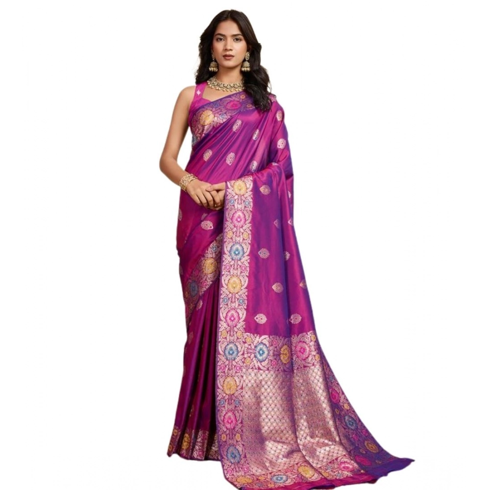 Women's Faux_Banarasi_Silk Woven Saree With Unstitched Blouse 5.5Mtr (Magenta) Women's Faux_Banarasi_Silk Woven Saree With Unstitched Blouse 5.5Mtr (Magenta)
