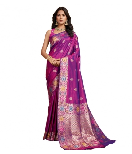 Women's Faux_Banarasi_Silk Woven Saree With Unstitched Blouse 5.5Mtr (Magenta) Women's Faux_Banarasi_Silk Woven Saree With Unstitched Blouse 5.5Mtr (Magenta)