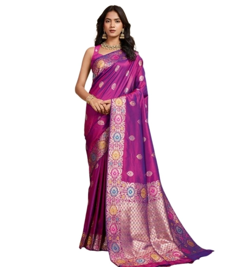 Women's Faux_Banarasi_Silk Woven Saree With Unstitched Blouse 5.5Mtr (Magenta)