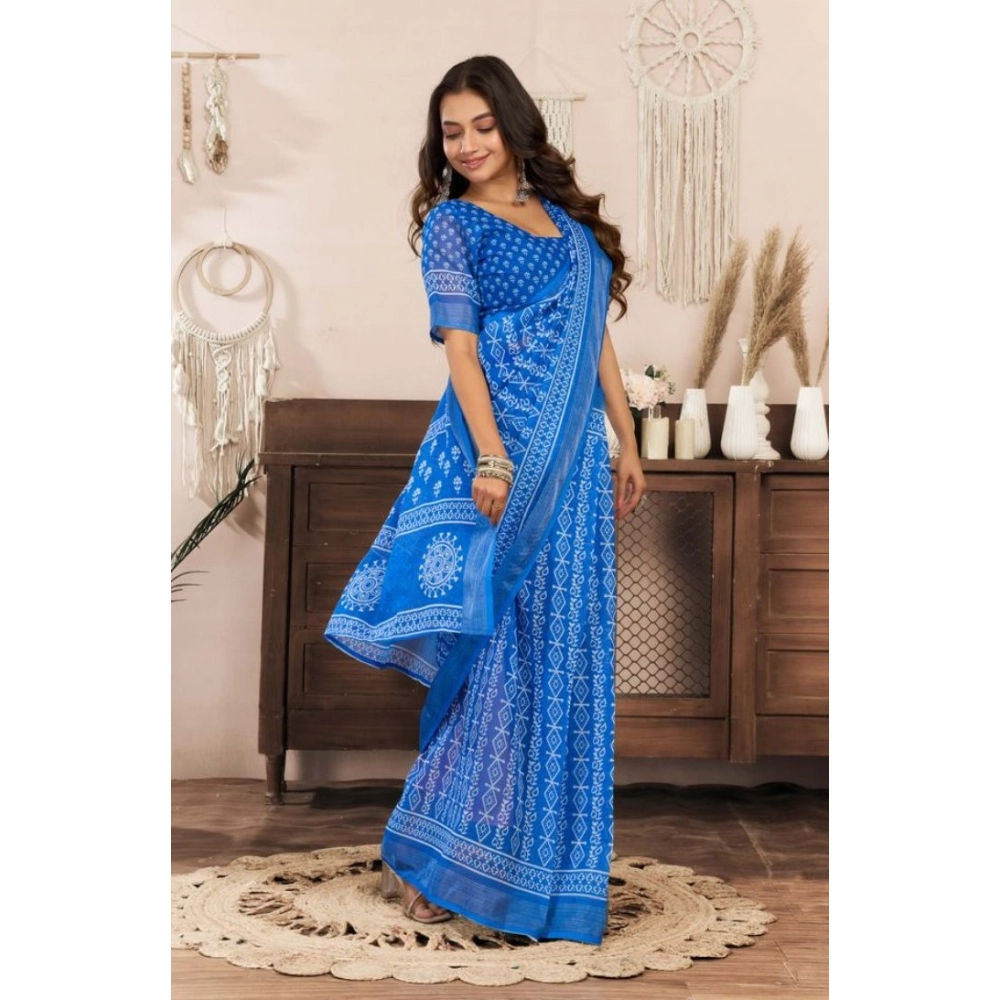 Women's Faux Linen Geometric Print Ready to wear Saree With Unstitched Blouse 5.5Mtr (Blue) Women's Faux Linen Geometric Print Ready to wear Saree With Unstitched Blouse 5.5Mtr (Blue)