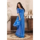 Women's Faux Linen Geometric Print Ready to wear Saree With Unstitched Blouse 5.5Mtr (Blue)