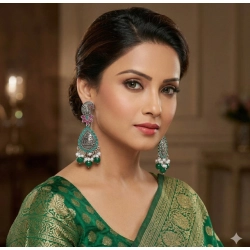 Women's Zinc Alloy Gold Plated Chandbali Earrings (Multicolor)