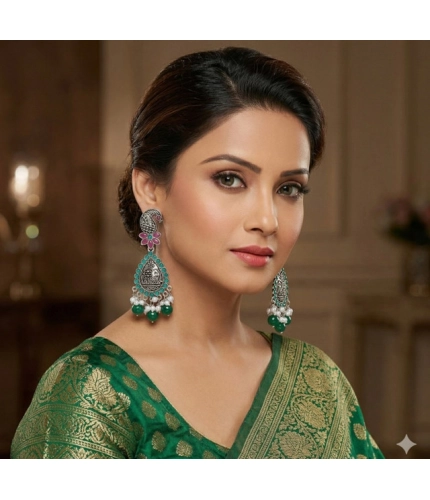 Women's Zinc Alloy Gold Plated Chandbali Earrings (Multicolor)
