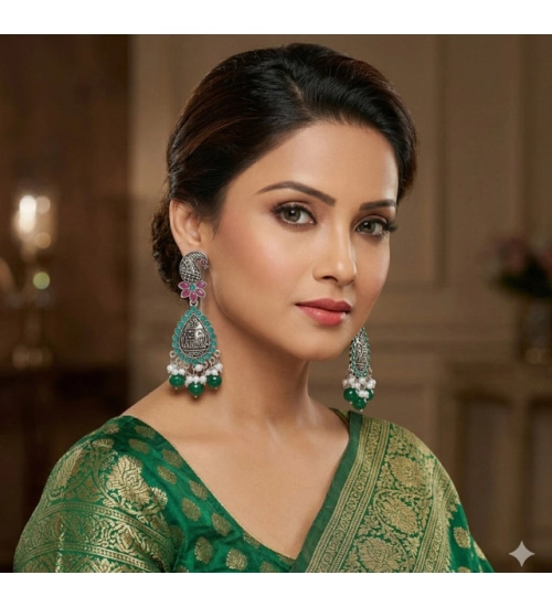 Women's Zinc Alloy Gold Plated Chandbali Earrings (Multicolor)