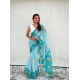 Women's Linen Printed Saree With Unstitched Blouse 5.5Mtr (Aqua) Women's Linen Printed Saree With Unstitched Blouse 5.5Mtr (Aqua)